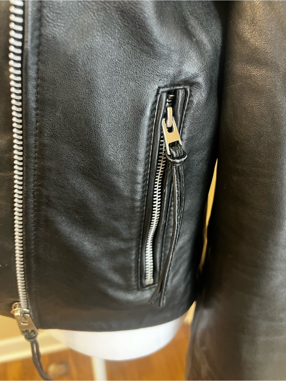 Mango Black Leather Asymmetrical Moto Jacket - Picture 4 of 14